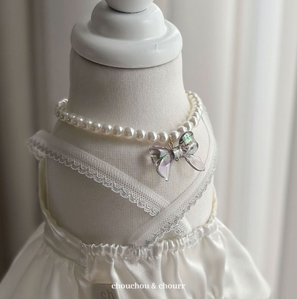 CHOUCHOU&amp;CHOURR - RIBBON PEARL NECKLACE _ SILVER 