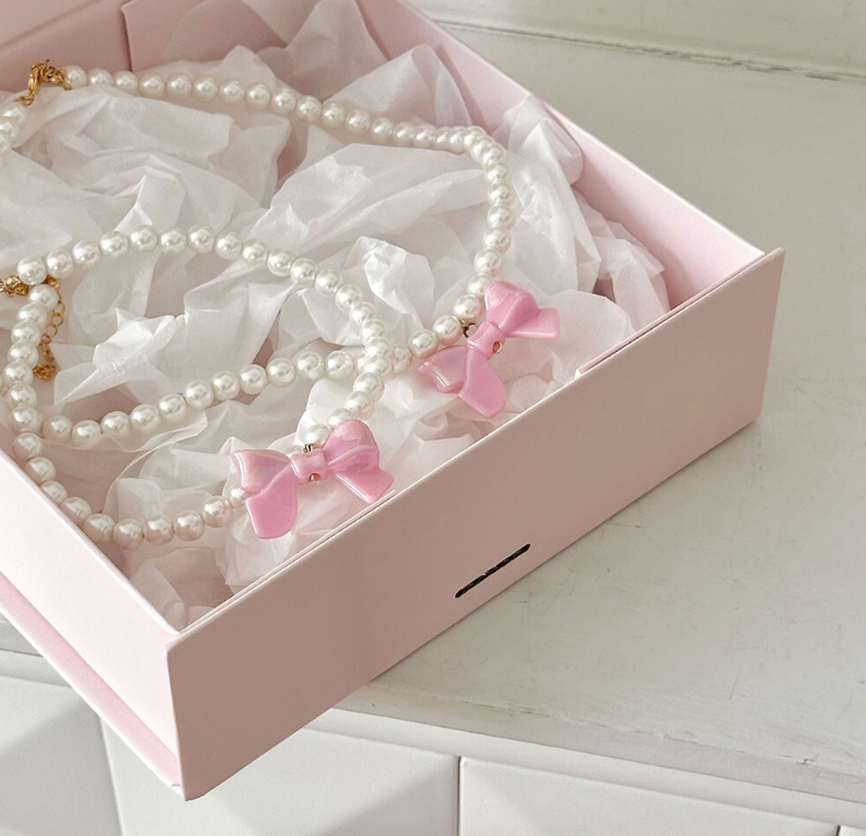 CHOUCHOU&CHOURR - RIBBON PEARL NECKLACE _ PINK